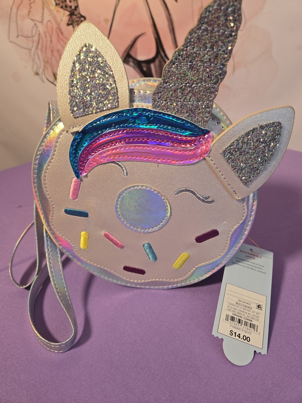 Cat & Jack Kids' Pink Unicorn Donut Crossbody Bag - Picture 7 of 9